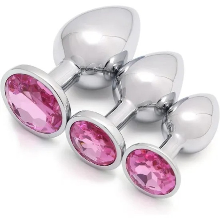 3 db anális dugó készlet, fém, rózsaszín