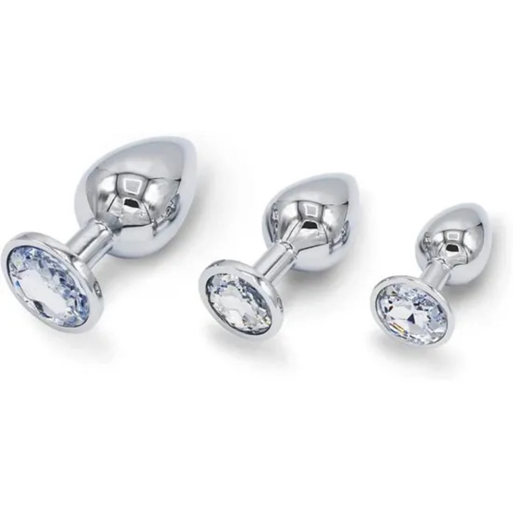 Anális tapasz készlet, ezüst, kicsi, közepes, nagy, rozsdamentes acél