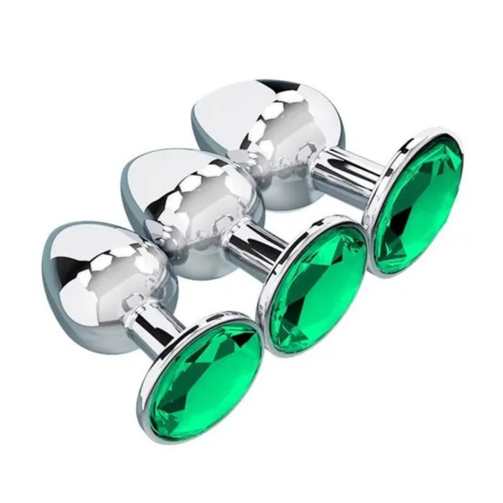 3 darabos fém anális dugó készlet, gyémánt alakú, rozsdamentes acél