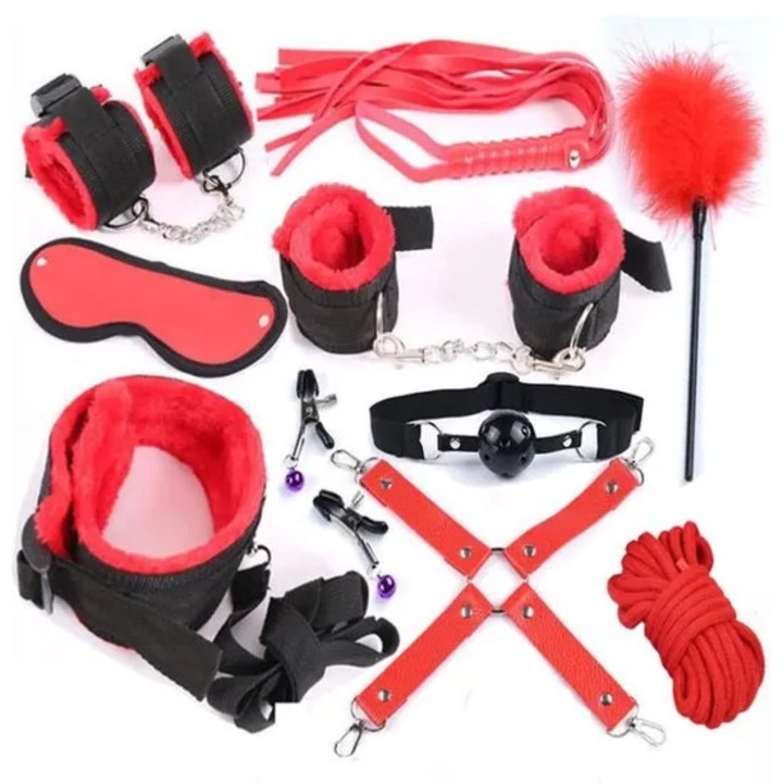 10 db-os piros nejlon - BDSM kötözőkészlet, bőr és nejlon bilincsek, szájpecek, szexuális játékok nőknek