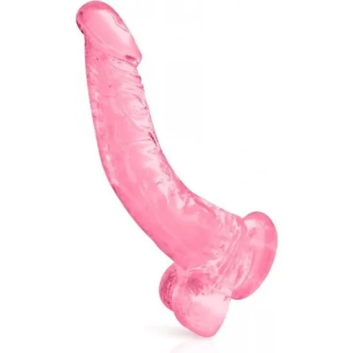 Ívelt rózsaszín dildó tapadókoronggal, XL méret, 22 cm