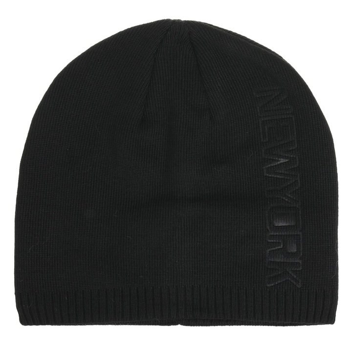 Мъжка плетена шапка, черна, флийс подплата, щампа Ню Йорк, един размер