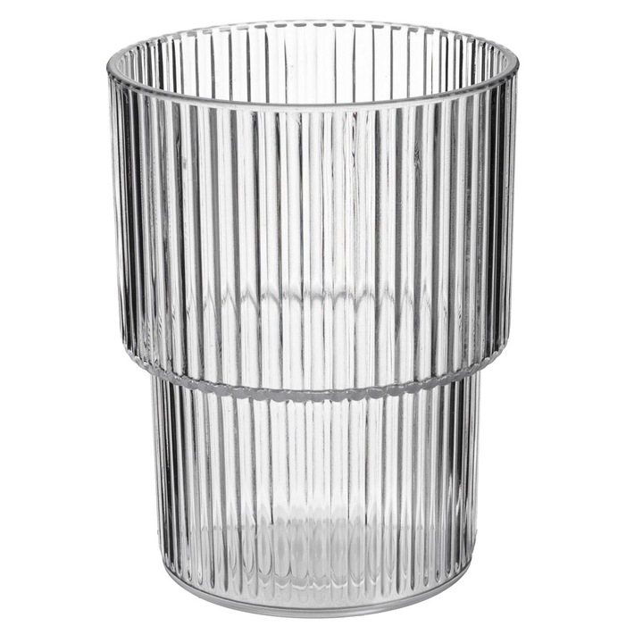 Pahar din plastic transparent 320ml cu dungi reliefate