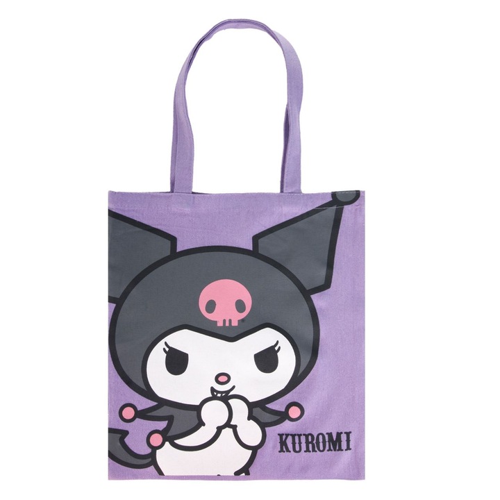 Лилава текстилна чанта Kuromi 33x37см, дръжки 26см, модел тоте