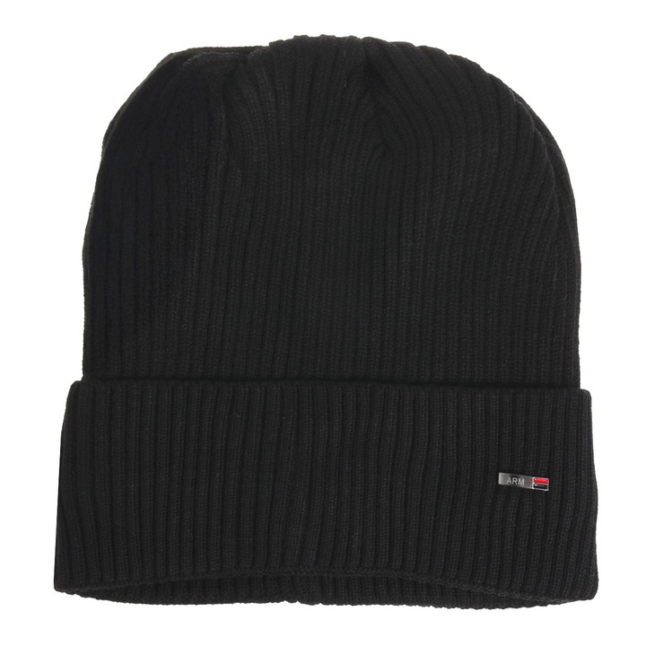 Мъжка шапка, черна, с поларена подплата, универсален размер, плетена