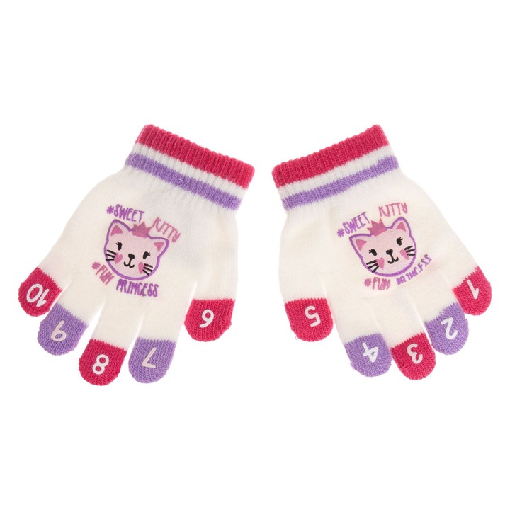 Mănuși pentru copii, multicolor, 2-5 ani, model pisică, 1 pereche