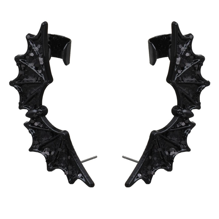 Cercei tip cui cu clips liliac și strass negru, 5cm, negri