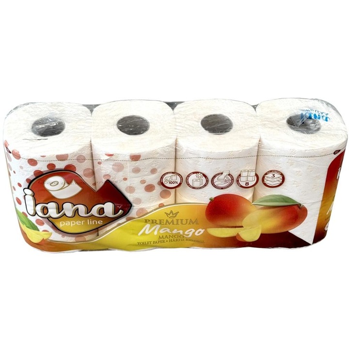 Set 2 x Hartie Igienica Iana Premium, Mango, 3 Straturi, 8 Role, 19 m