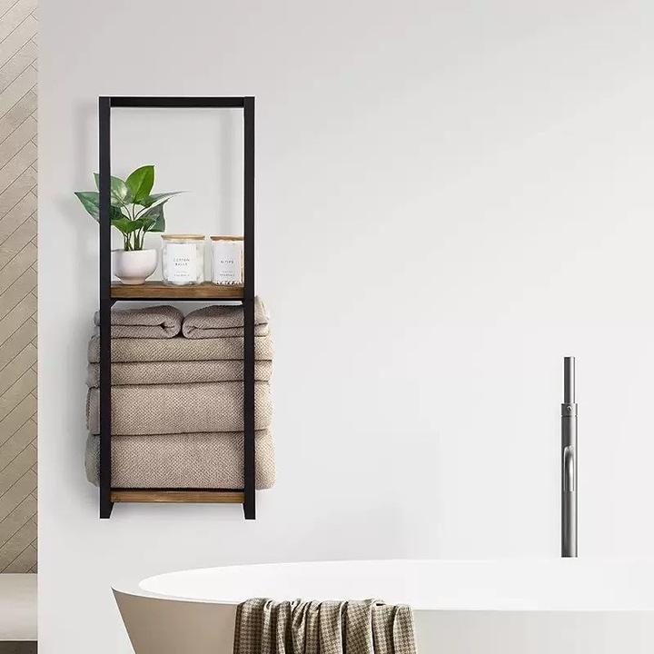 Törölközőtartó, DEYKAY, Tárolópolc fürdőszobába, Fekete