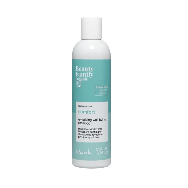 Sampon Organic Revitalizant Si Hidratant Pentru Toate Tipurile De Par Nook Beauty Family Comfort Revitalizing Well-being Shampoo, 250ml
