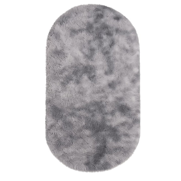 Пухкав овален килим, Zola, мек и удобен, противоплъзгащ, полиестер, 160 x 60 см, сив