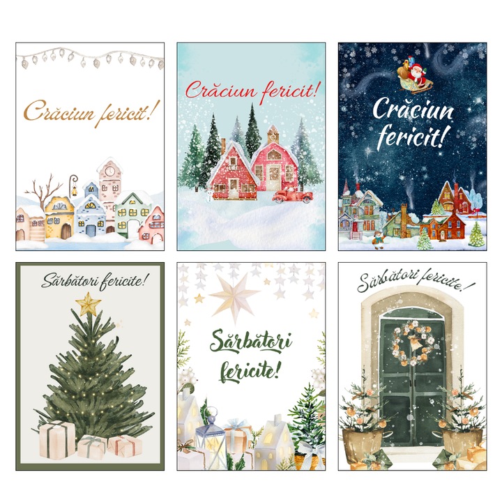 Комплект 10 коледни/празнични картички, размер 13x18 см с включен плик