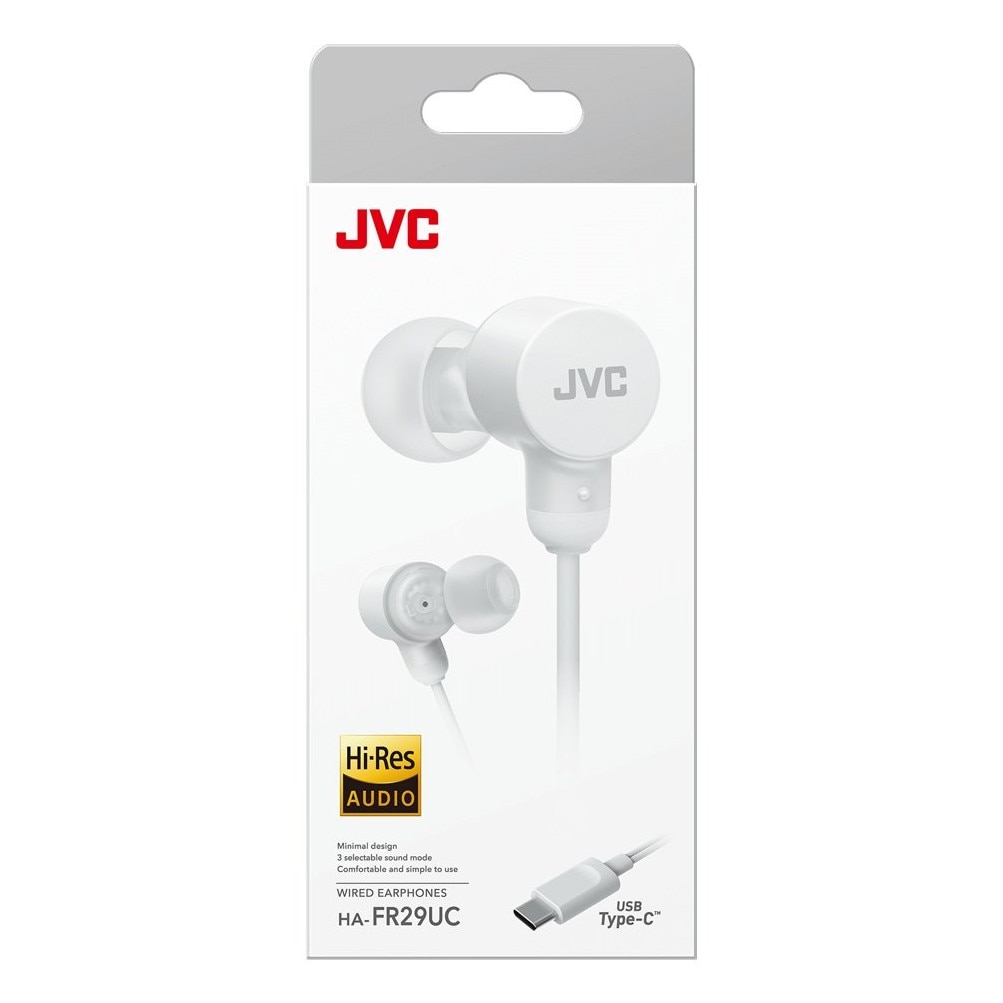 Casti JVC HA-FR29UC-W-U, Cu fir, In-Ear, Microfon, USB-C, Functie Mod Sunet, Husa, alb