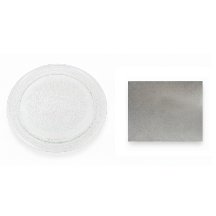 Set farfurie pentru cuptor cu microunde Gorenje, LG, Amica, Sharp, neteda, diametru 24.5 cm si folie mica, placa 30x30cm