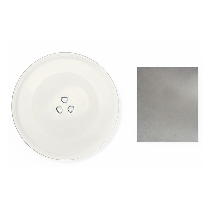 Set farfurie pentru cuptor cu microunde Gorenje, Beko, LG, Bosch, Electrolux, Panasonic, Candy, Amica, diametru 24.5 cm si folie mica, placa 30x30cm