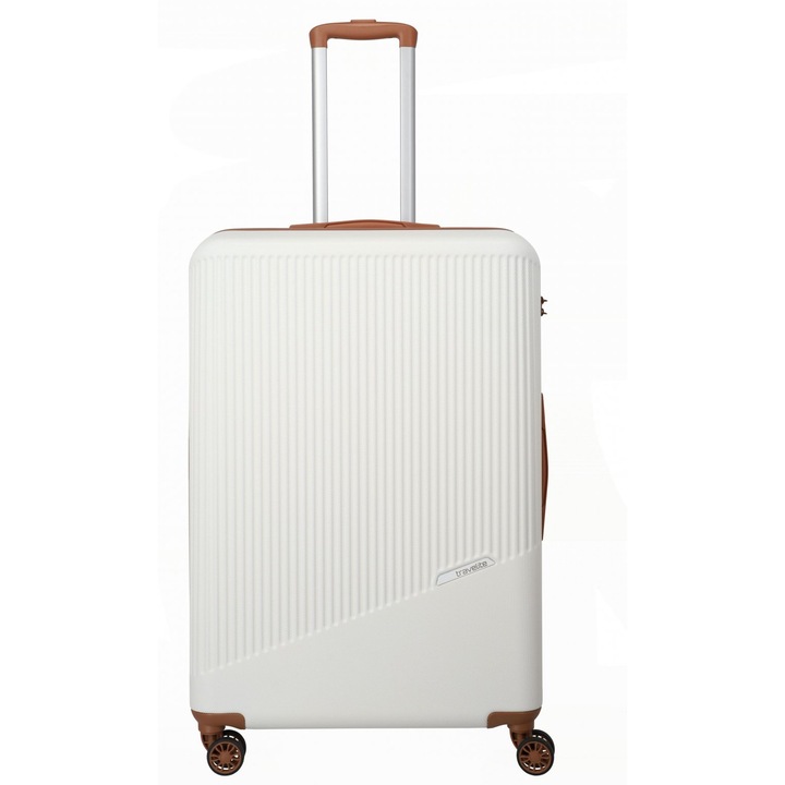 Troler de cala mare Travelite Bali, 4 roti, Alb/cognac, plastic dur, maner telescopic, 76x48x30cm