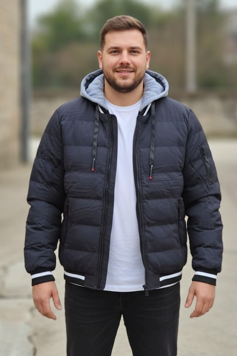 Geca Barbati Casual de Iarna cu Gluga detasabila 7457-1 bleumarin 12973, Bleumarin