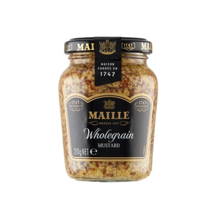 Mustar 210 g, cu boabe de mustar, cu vin alb