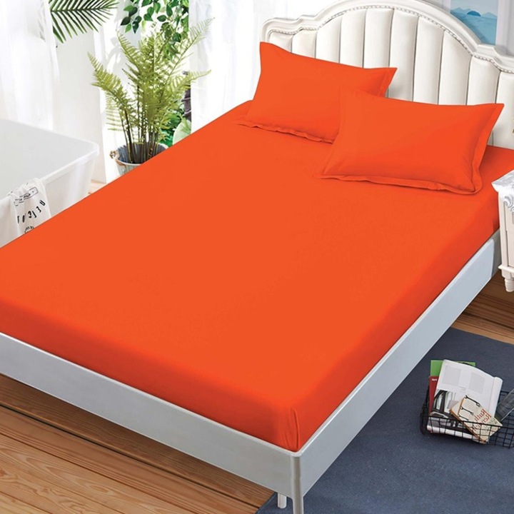 Set cearsaf de pat si 2 fete de perna, Pucioasa, Junne, Portocaliu, 180x200, Finet
