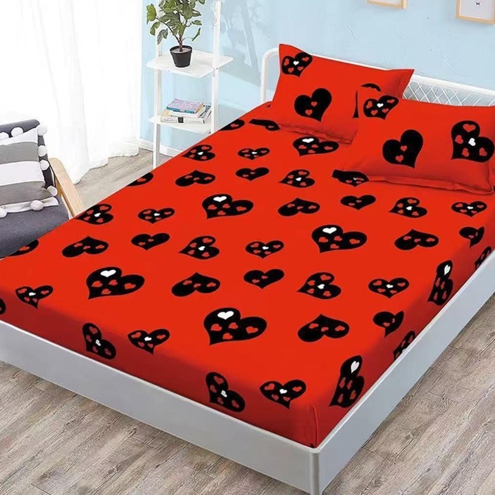 Set cearsaf de pat cocolino si 2 fete de perna, Pucioasa, Saylor, Microfibra, 180x200 cm