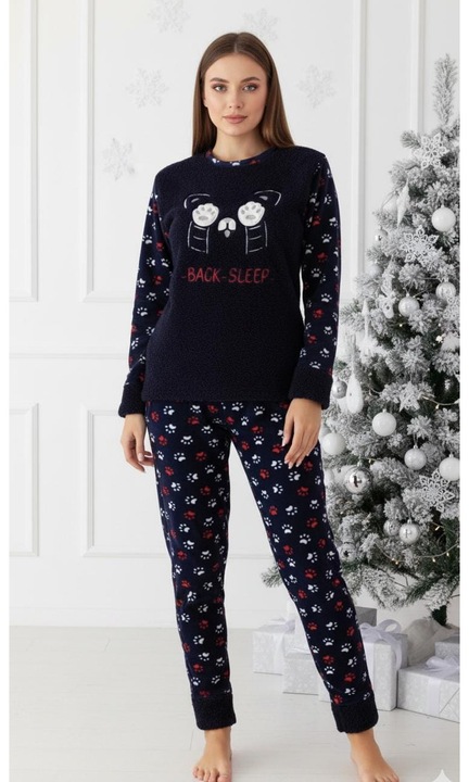 Pijama cocolino dama polar, pufoasa si calduroasa, bleumarin 7181 cadou Craciun 12929, Bleumarin