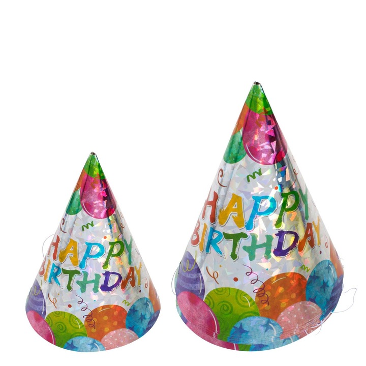 Fémhatású parti hajdísz szett "Happy Birthday", 16cm, 6 db, többszínű