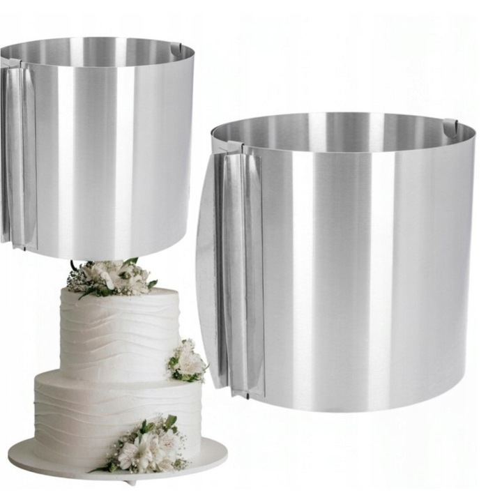 Inel reglabil pentru tort, Ruhhy, inox, diametru reglabil 16-30 cm, inaltime 15 cm