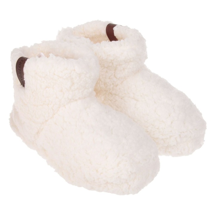 Botosei de iarna ecru, sherpa, talpa intarita, marime One Size INTL