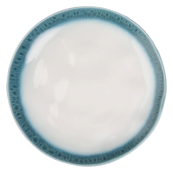 Farfurie alba cu margine turcoaz "organic" 27.5cm