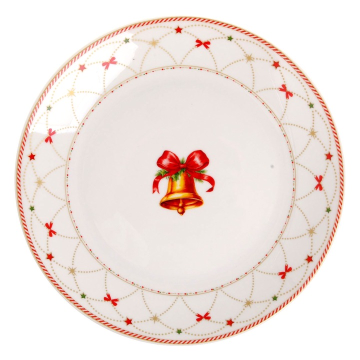 Farfurie de craciun din portelan alb cu model clopot ø19cm