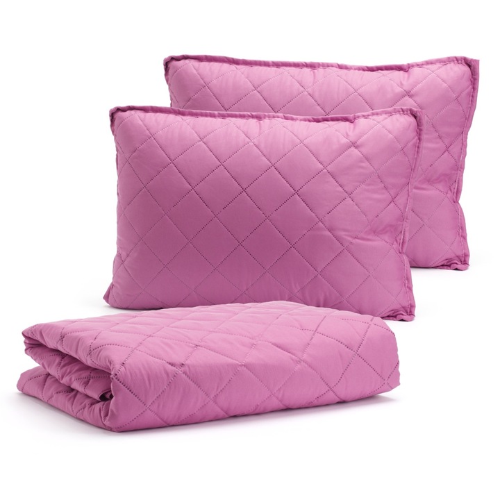 Set Cuvertura pentru 2 persoane si doua fete de perna, Dormy, Sweet V4, Fucsia, 200x220, Microfibra