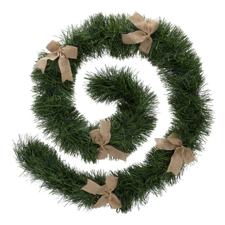 Ghirlanda de Craciun, brad dens cu fundite aurii, 200 cm