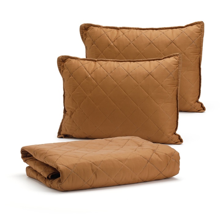 Set Cuvertura pentru 2 persoane si doua fete de perna, Dormy, Sweet V6, Maro, 200x220, Microfibra