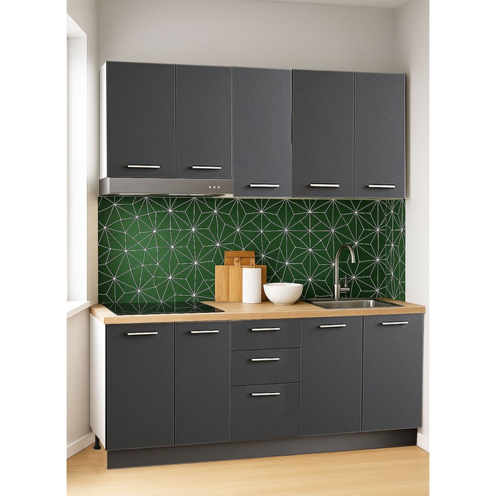 Set mobilier bucatarie cu soft-close, BadenMob Germania, 160cm, corpuri inalte, blat gros, Antracit