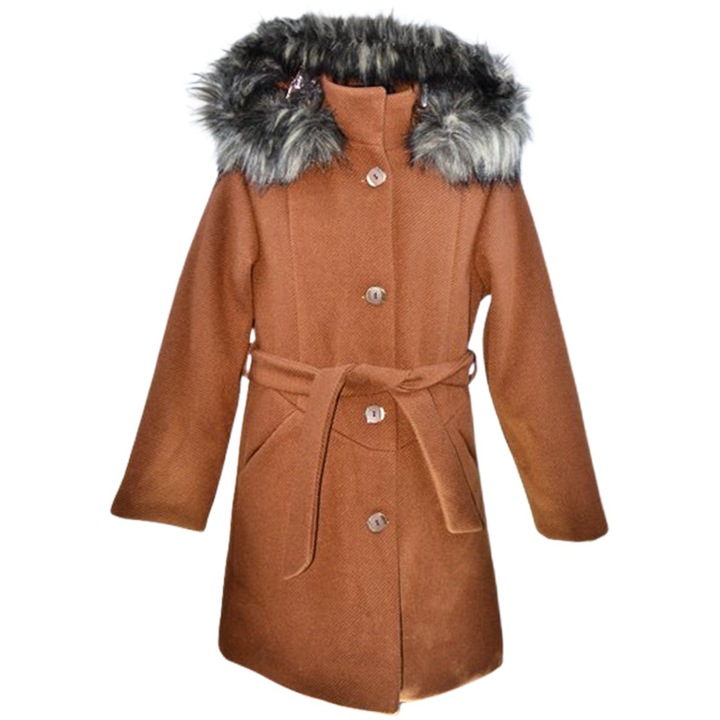 Elegáns kabát lányoknak Mini Junior PLT2410M, Barna 123745