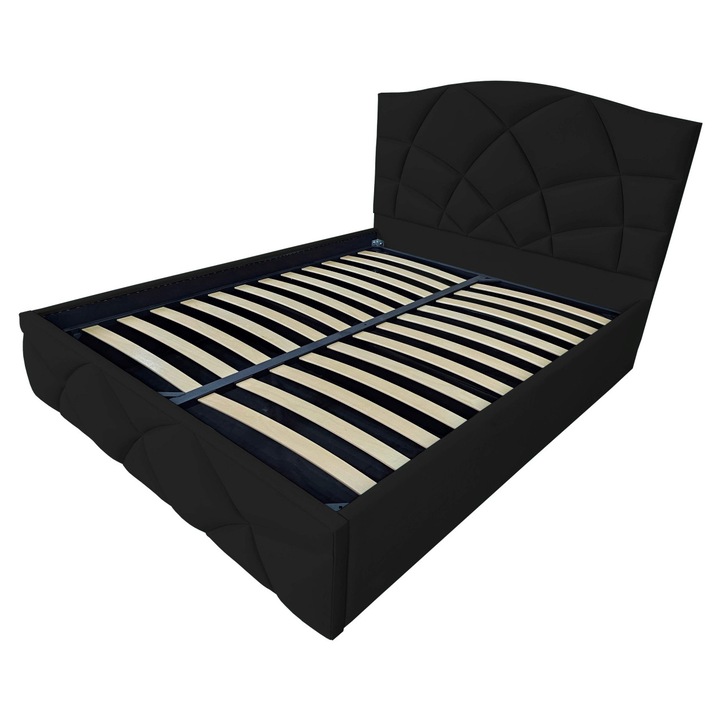 Pat tapitat Venus,120x200cm, somiera metalica rabatabila, spatiu depozitare, negru