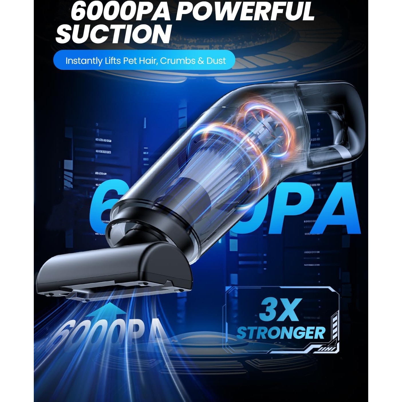 Aspirator, putere de aspirare de 6000 PA, aspirator portabil fara fir, potrivit pentru masini, par de animale, tastaturi si mobilier, include geanta de depozitare si 2 filtre de rezerva