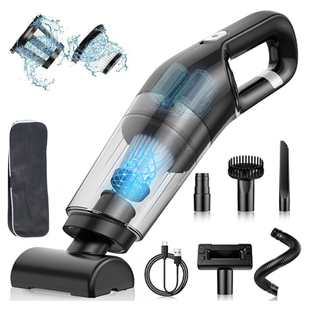 Aspirator, putere de aspirare de 6000 PA, aspirator portabil fara fir, potrivit pentru masini, par de animale, tastaturi si mobilier, include geanta de depozitare si 2 filtre de rezerva
