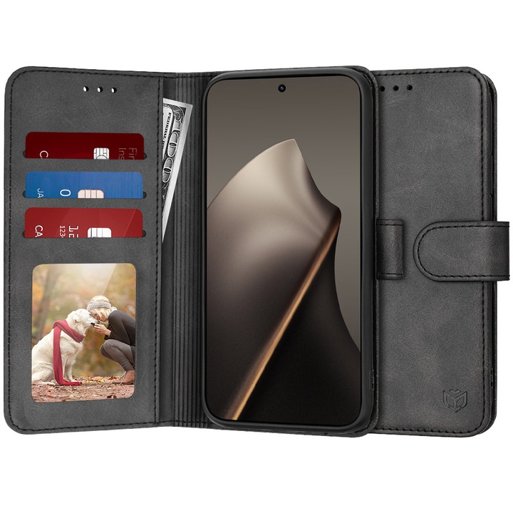 Husa pentru Xiaomi 15T, SKYDDAR INNOVATION, Diary Book, tip carte cu Portofel Interior, Antisoc, set cu sticker, Negru