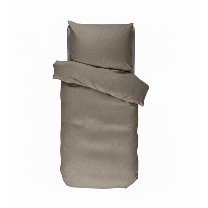 Szatén pamut ágynemű szett taupe színben, állatmintás díszpárnák, Essenza 140x220+60x70 cm