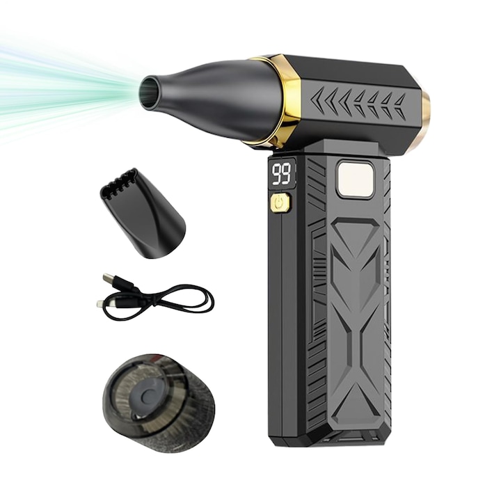 Suflanta de praf cu 3 viteze, pentru tastatura, electronica auto, jet puternic de aer, incarcare usoara USB, ideal pentru curatenie in casa si garaj, dimensiuni 18 x 5 x 16 cm