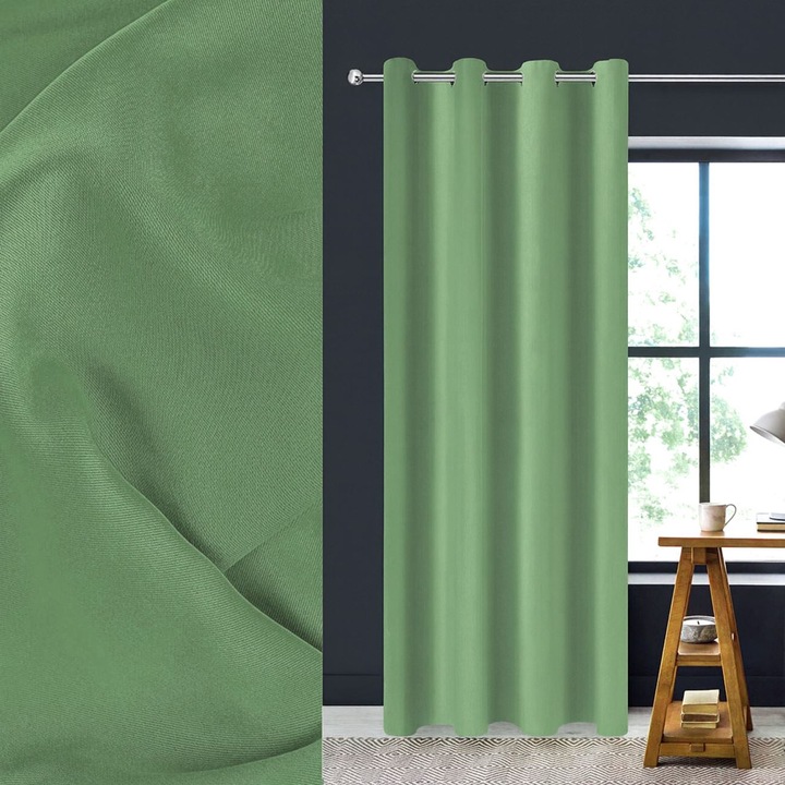 Dekoratív függöny, mentazöld, 140x260cm, gyűrűkkel