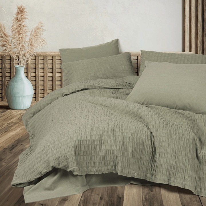 Lenjerie 2 persoane, Cottonbox, Sungai, Verde, 6 piese, Bumbac 100%