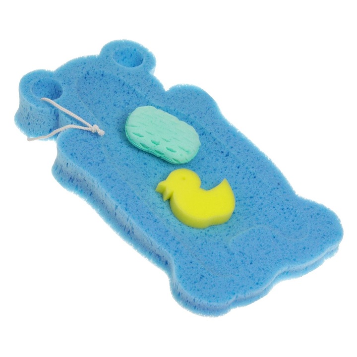 Suport cadita ciel ursulet, cu 2 bureti de baie, bleu, 51x32x4cm