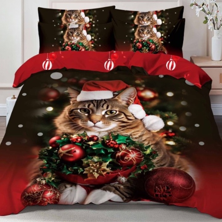 Lenjerie Craciun Xmas 2 persoane, Pucioasa, V52, 6 piese, Finet