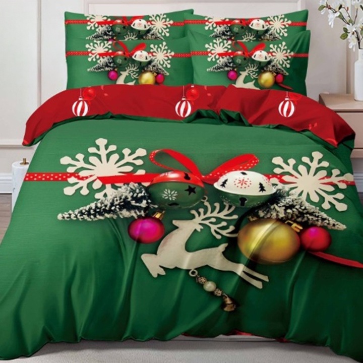 Lenjerie Craciun 2 persoane, Pucioasa, Xmas V82, 6 piese, Finet