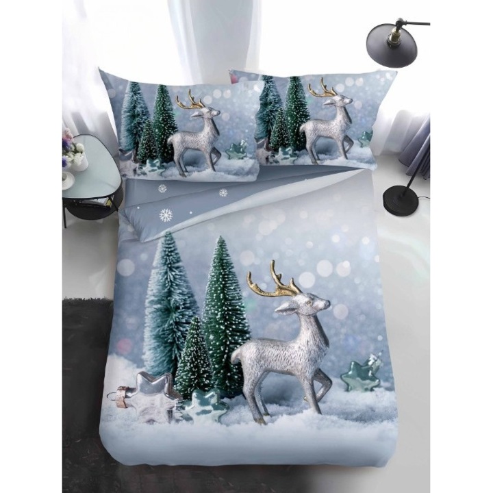 Lenjerie Craciun 1 persoana, Pucioasa, Xmas V83, Finet, 4 piese, 155x200cm, 160x220cm, 50x70cm (2 buc)