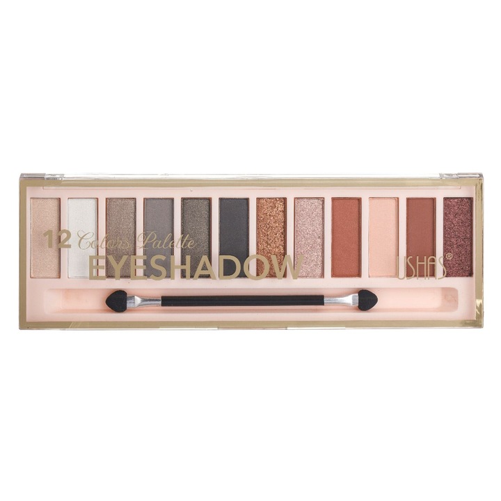 Paleta machiaj farduri de pleoape 12 culori mat & glitter, pamantiu, 13g