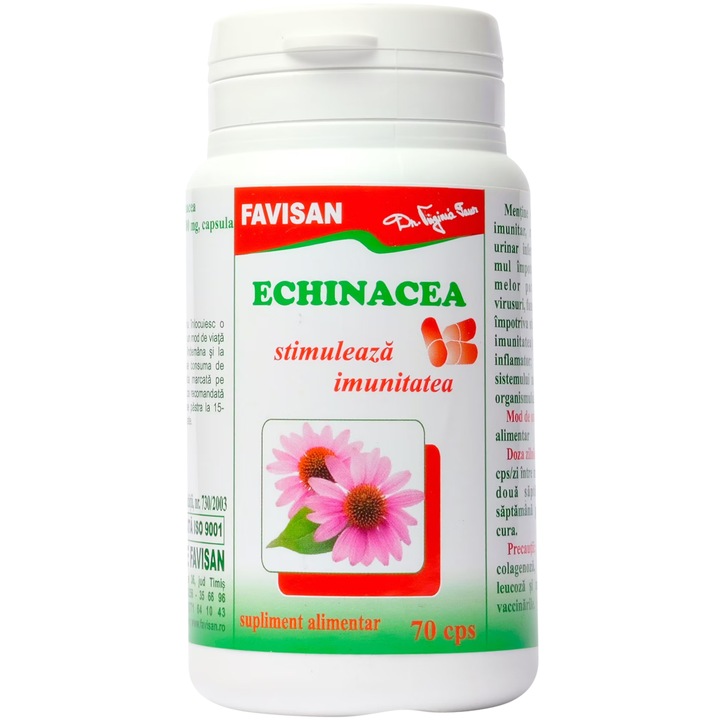 Echinacea purpurea 200mg "Imunostimulator si Protector Natural", dr. Virginia Faur, 70cps, Laboratoarele Favisan