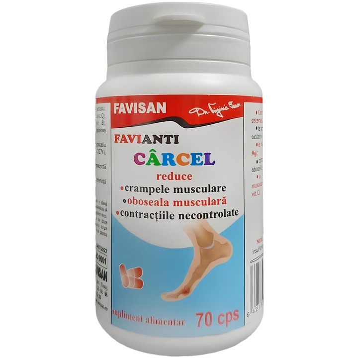 AntiCarcel "Stop Crampe si Spasme musculare, Sustine echilibrul electrolitic", 100%natural, reteta dr. Virginia Faur, 70cps, Laboratoarele Favisan